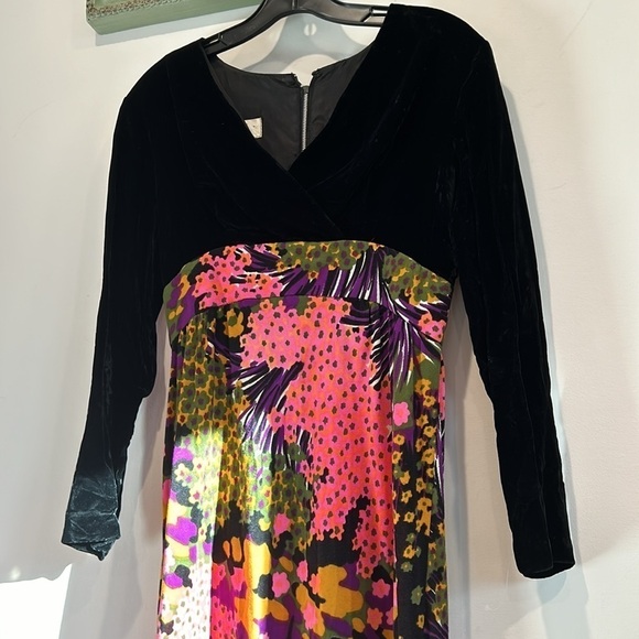 Vintage Siro 60s-70s Velvet upper bold floral mod midi dress women’s size medium - Picture 4 of 9
